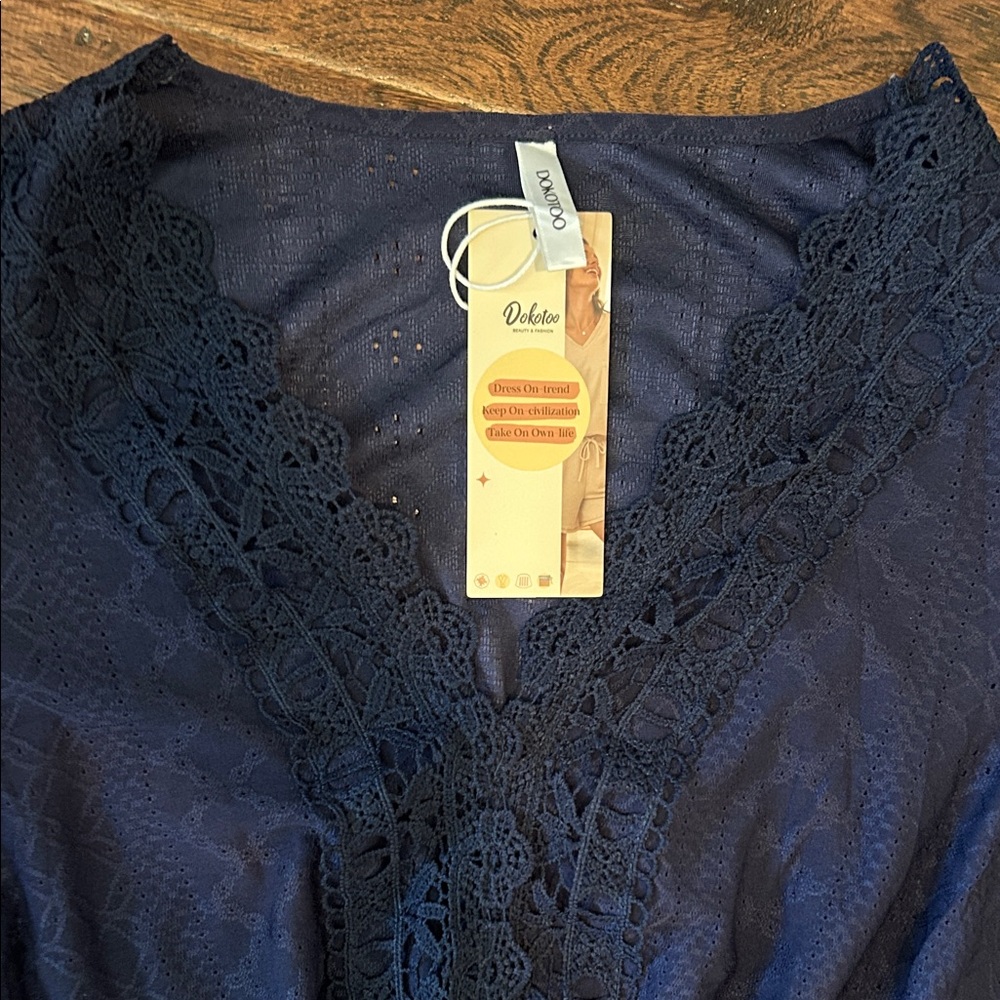 NEW Dokotoo Navy Blue Long Sleeve Tiered Dress - Picture 2 of 4